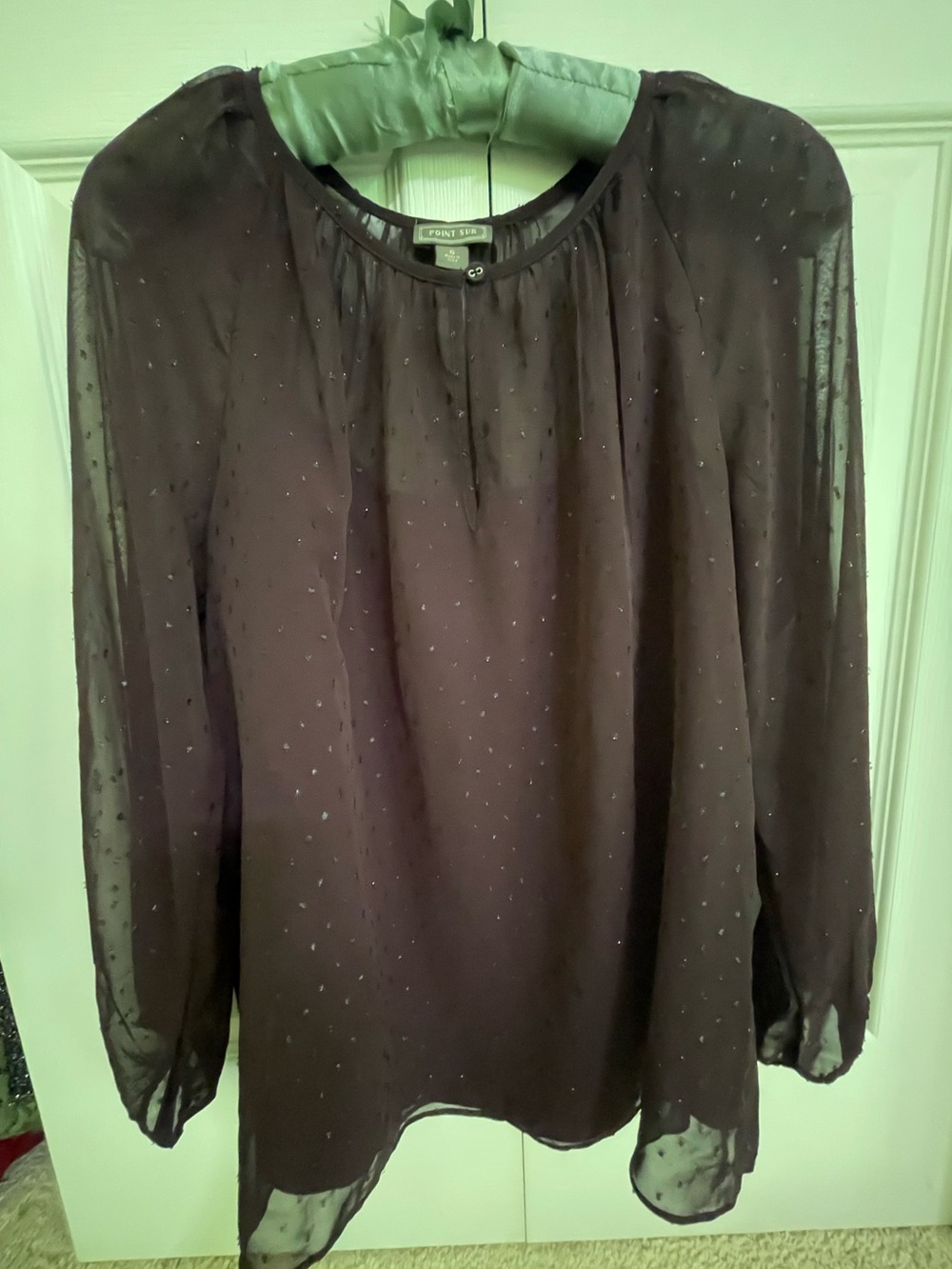 Plum Sheer Long-Sleeve Blouse